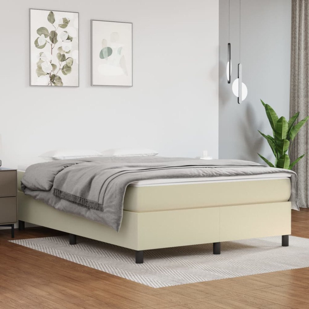 vidaXL Ramsäng med bäddmadrass gräddvit 140x190 cm konstläder