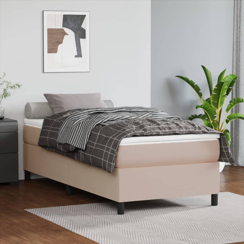 vidaXL Ramsäng med bäddmadrass cappuccino 90x200 cm konstläder