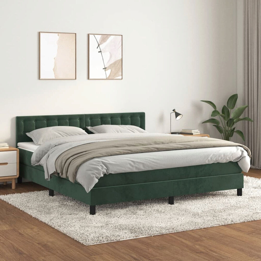 vidaXL Ramsäng med madrass mörkgrön 180x200 cm sammet