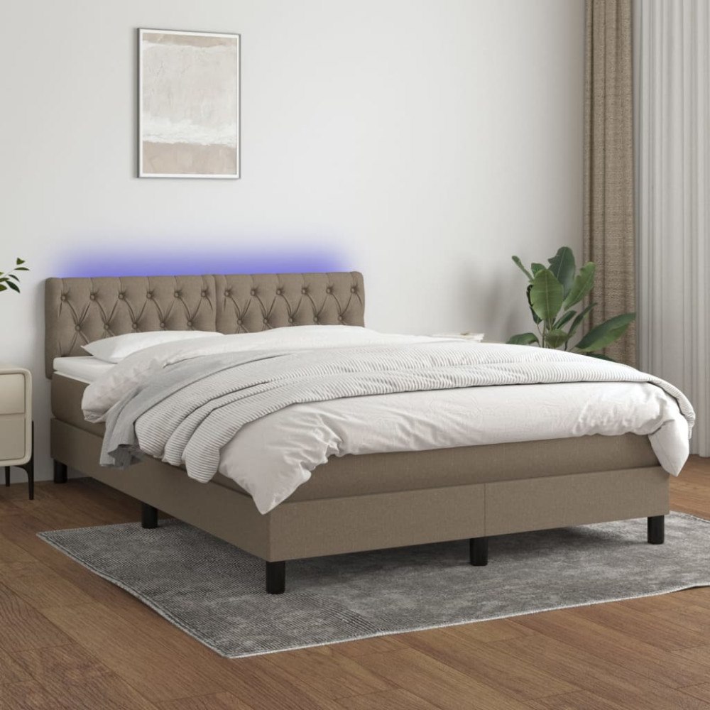 vidaXL Ramsäng med madrass & LED taupe 140x190 cm tyg