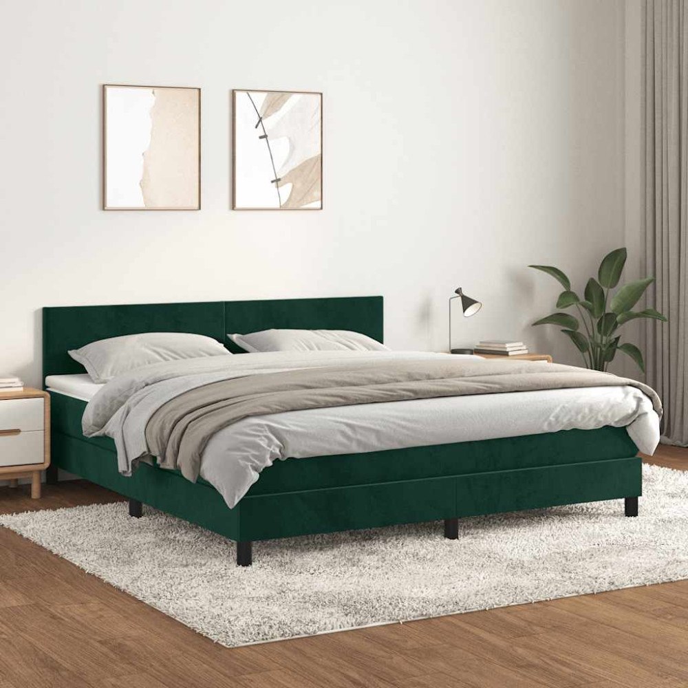 vidaXL Ramsäng med madrass mörkgrön 180x200 cm sammet