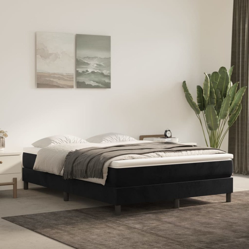 vidaXL Ramsäng med madrass svart 140x190 cm sammet