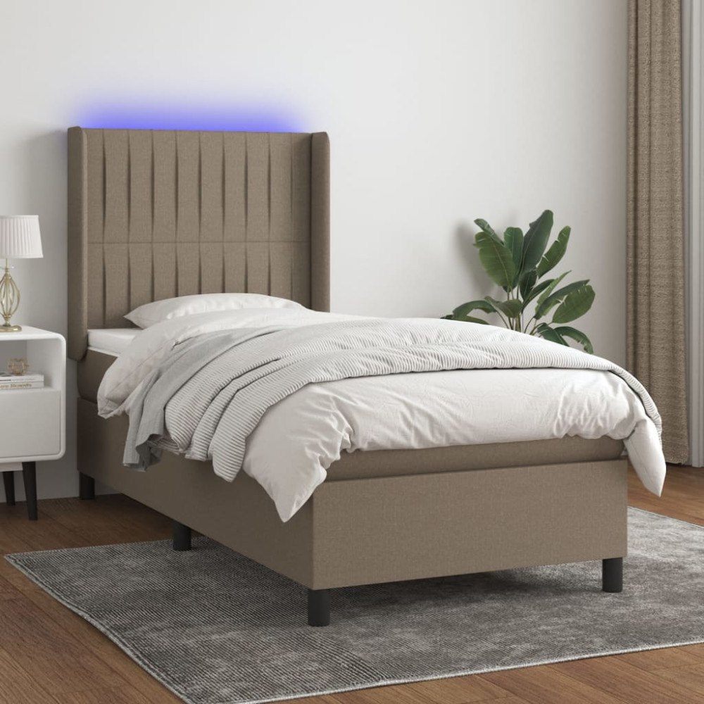 vidaXL Ramsäng med madrass & LED taupe 90x200 cm tyg