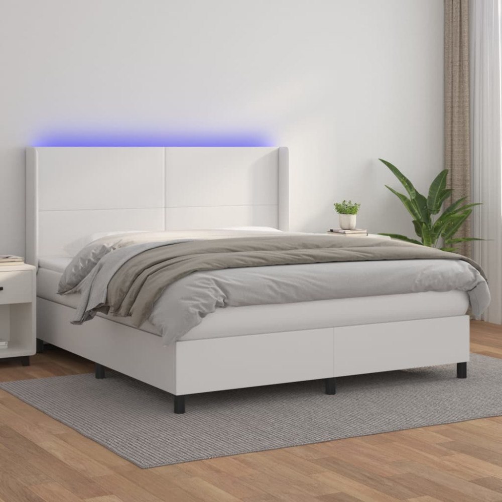 vidaXL Ramsäng med madrass & LED vit 180x200 cm konstläder