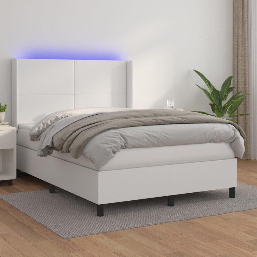 vidaXL Ramsäng med madrass & LED vit 140x190 cm konstläder