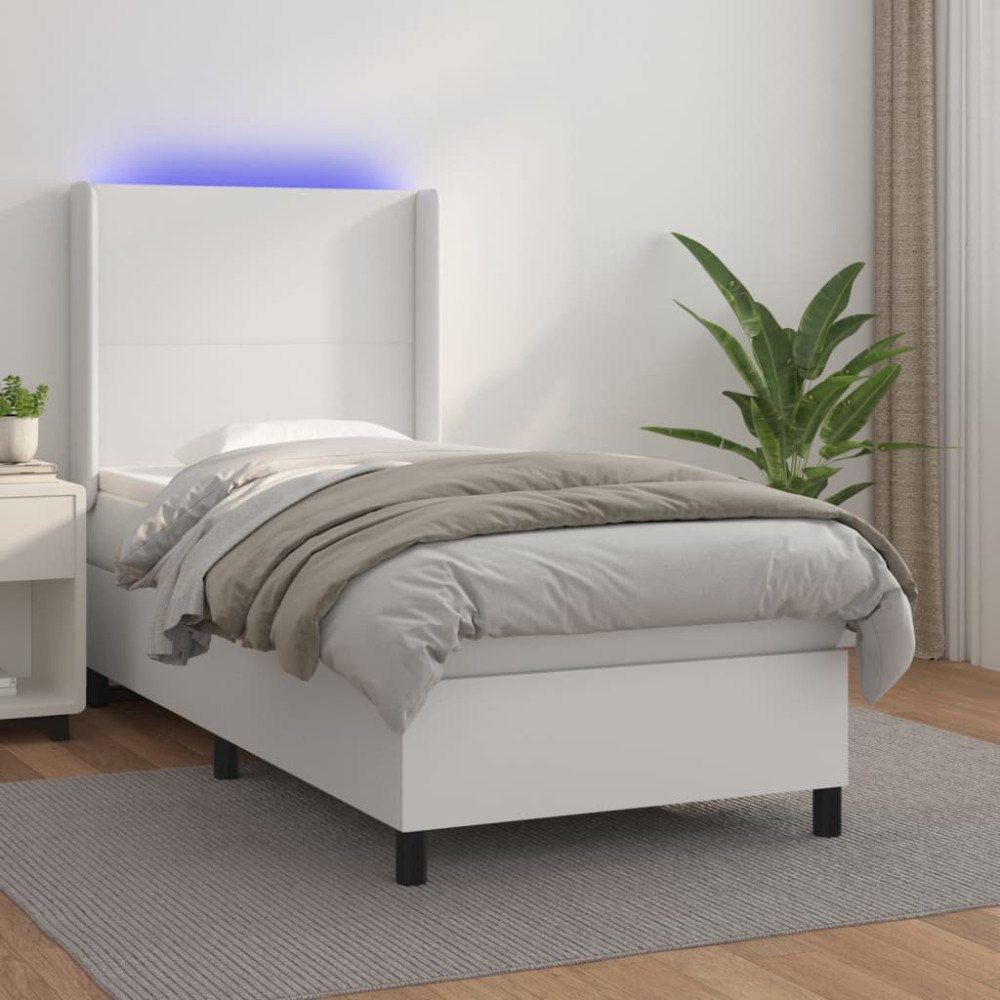 vidaXL Ramsäng med madrass & LED vit 90x190 cm konstläder