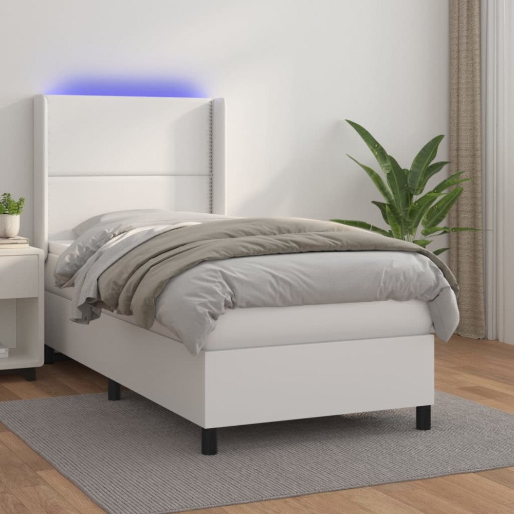 vidaXL Ramsäng med madrass & LED vit 100x200 cm konstläder