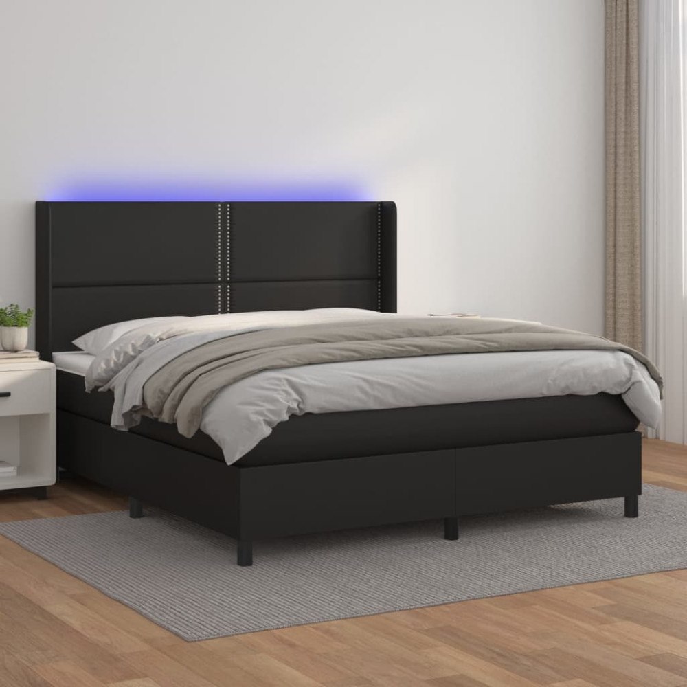 vidaXL Ramsäng med madrass & LED svart 160x200 cm konstläder