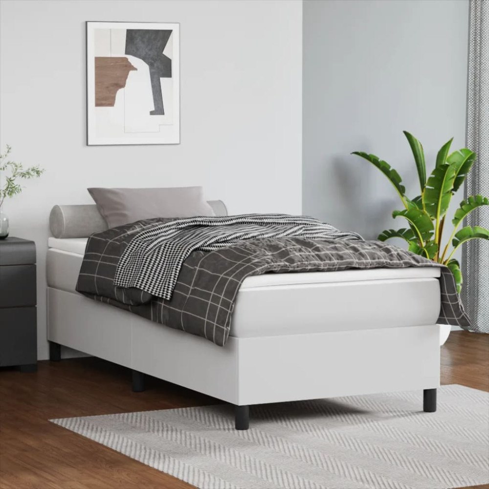 vidaXL Ramsäng med madrass vit 90x190 cm konstläder