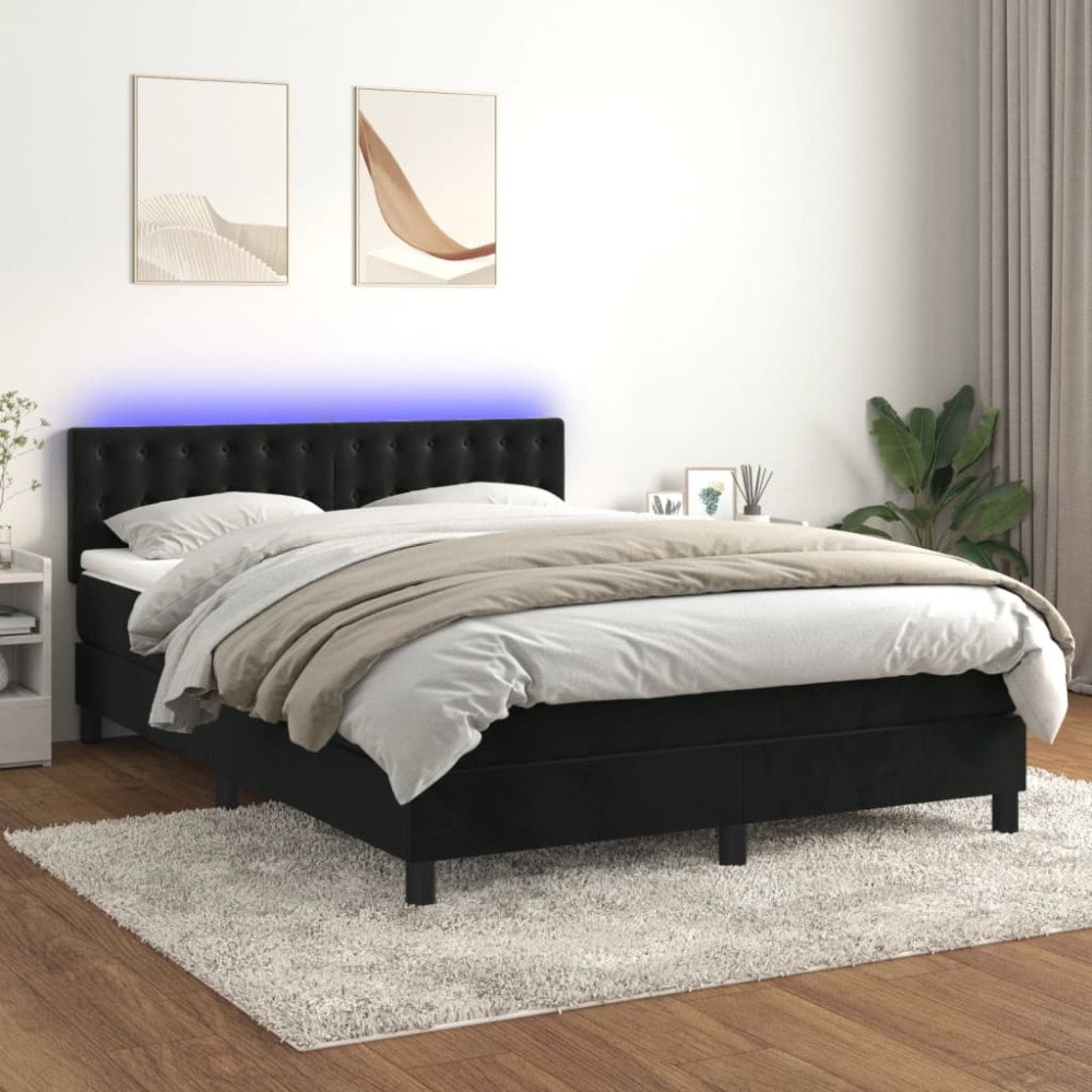 vidaXL Resårsäng med madrass och LED svart 140x200 cm sammet