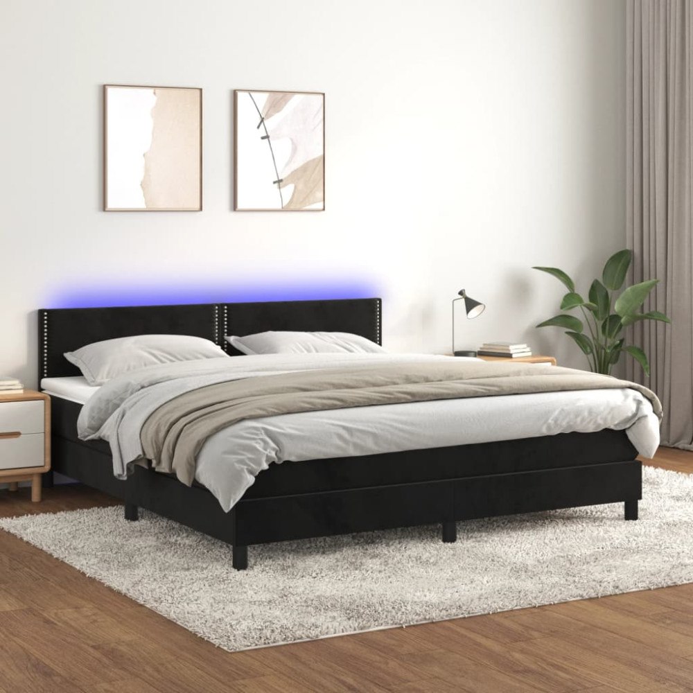 vidaXL Resårsäng med madrass och LED svart 160x200 cm sammet