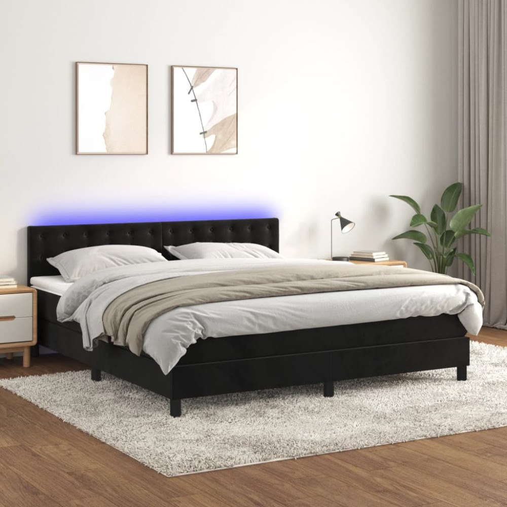vidaXL Resårsäng med madrass och LED svart 160x200 cm sammet
