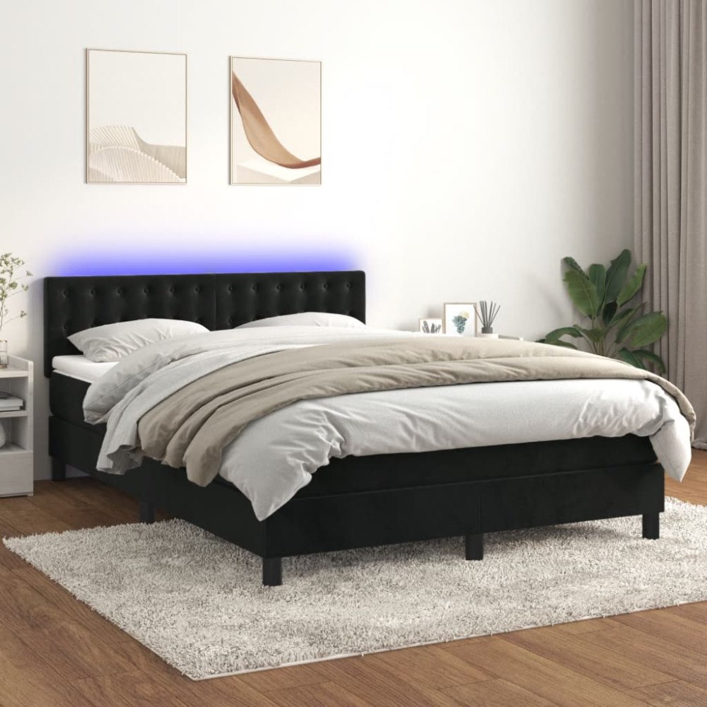 vidaXL Resårsäng med madrass och LED svart 140x190 cm sammet