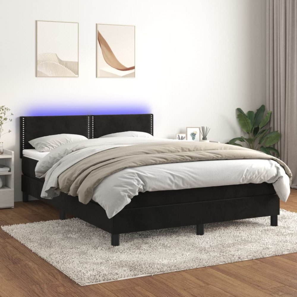 vidaXL Resårsäng med madrass och LED svart 140x190 cm sammet