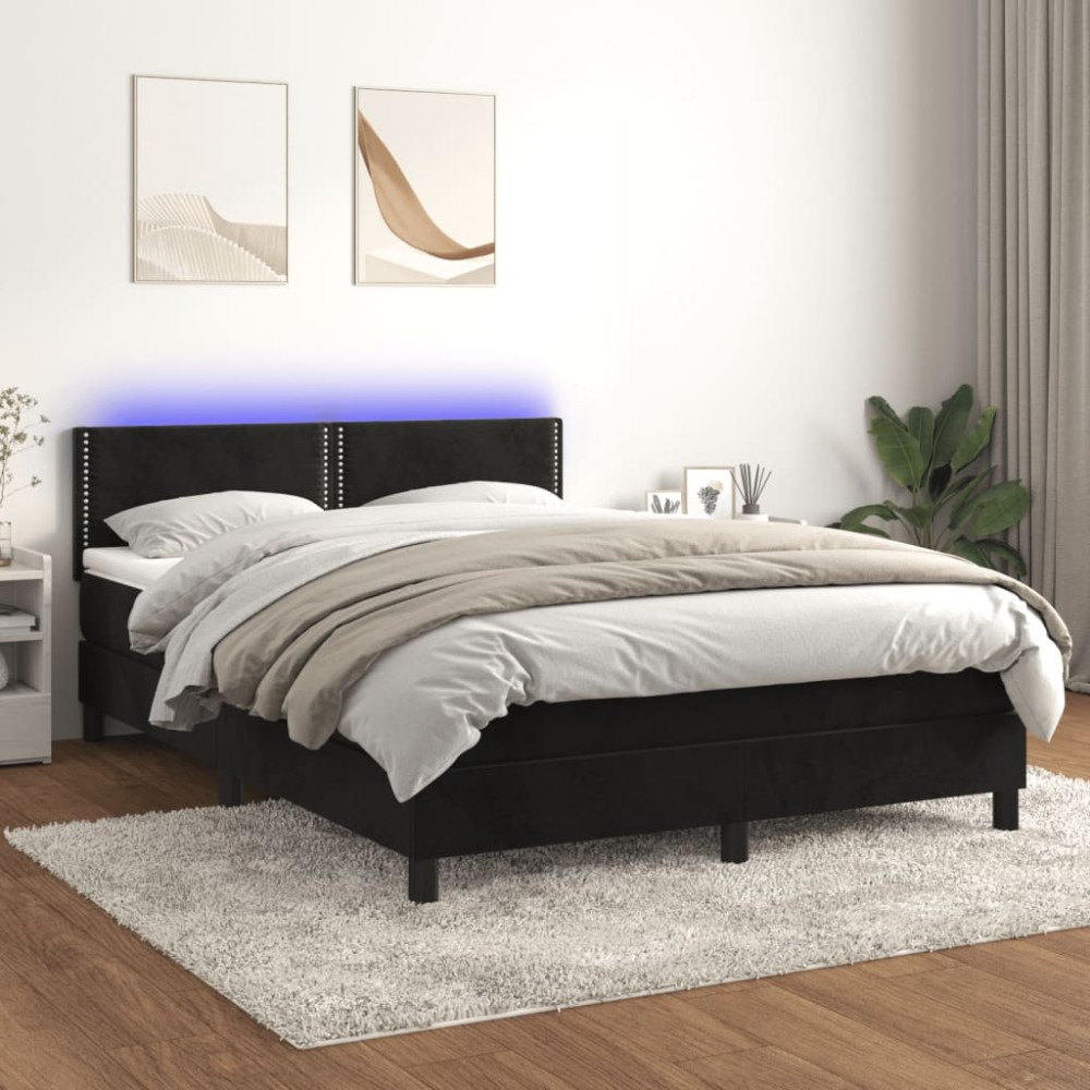 vidaXL Resårsäng med madrass och LED svart 140x200 cm sammet