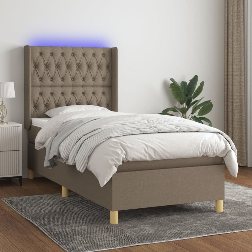 vidaXL Ramsäng med madrass & LED taupe 100x200 cm tyg