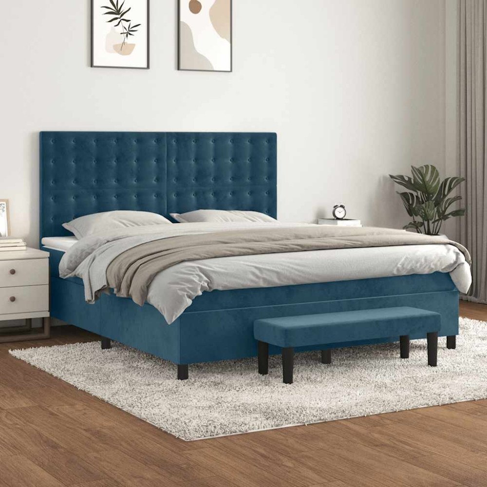 vidaXL Ramsäng med madrass mörkblå 180x200 cm sammet