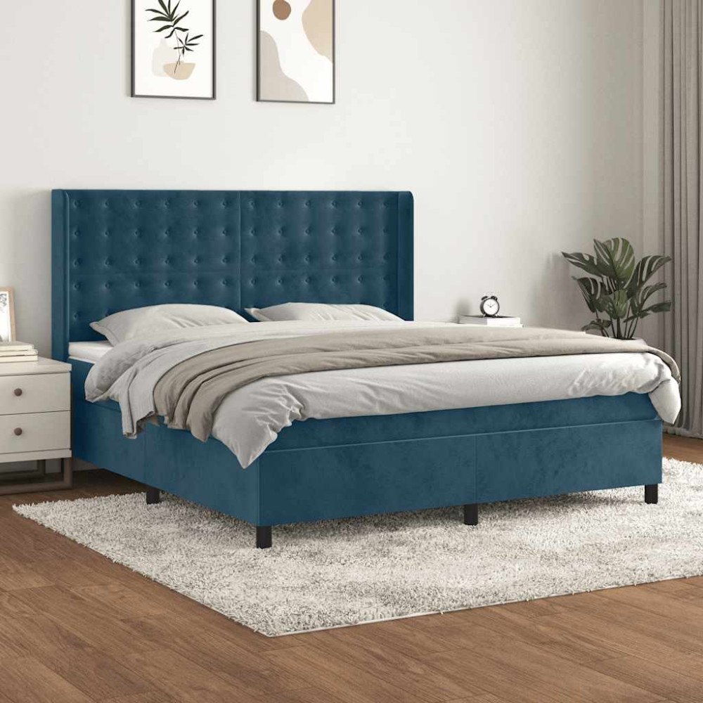 vidaXL Ramsäng med madrass mörkblå 180x200 cm sammet