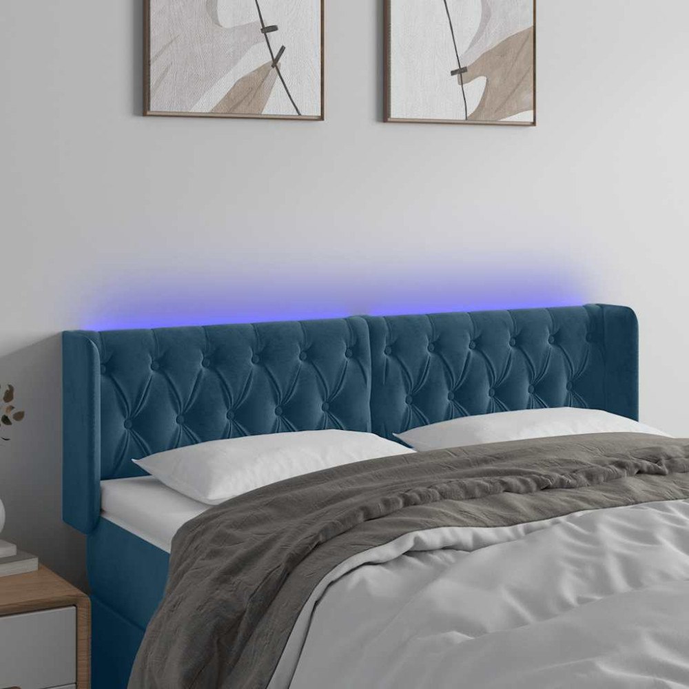 vidaXL Sänggavel LED mörkblå 147x16x78/88 cm sammet