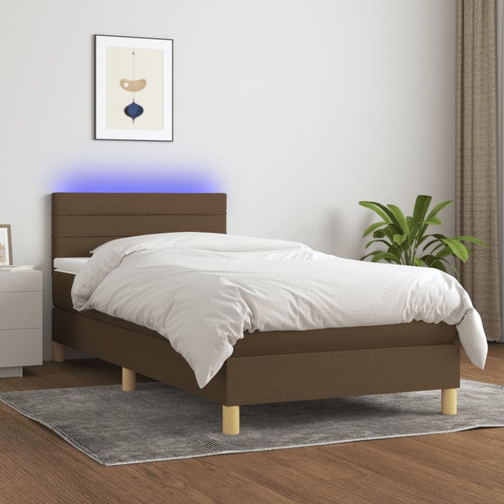 vidaXL Ramsäng med madrass & LED mörkbrun 90x190 cm tyg