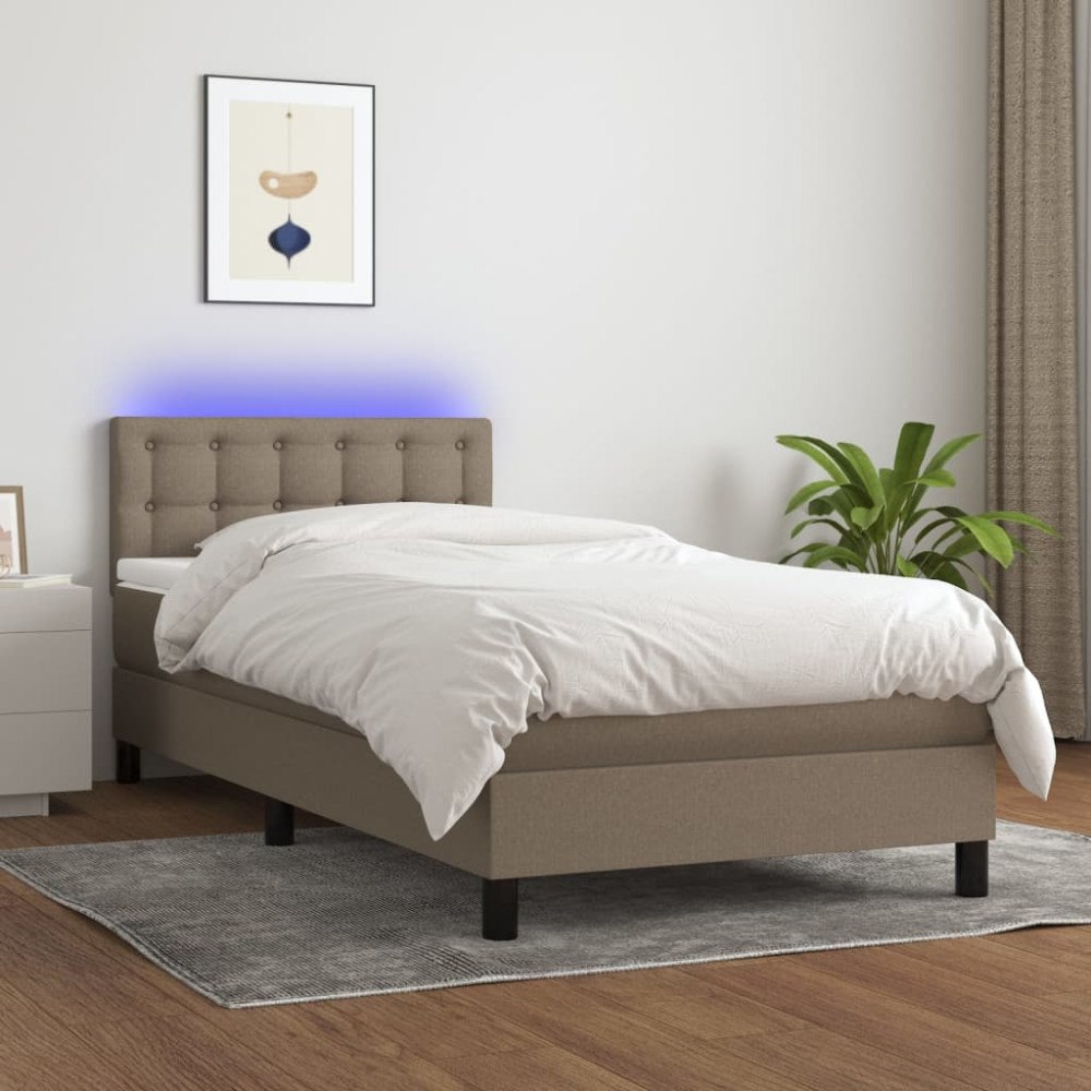 vidaXL Ramsäng med madrass & LED taupe 90x190 cm tyg