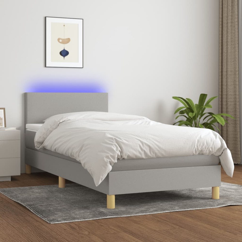 vidaXL Ramsäng med madrass & LED ljusgrå 90x190 cm tyg