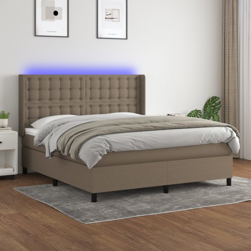 vidaXL Ramsäng med madrass & LED taupe 180x200 cm tyg