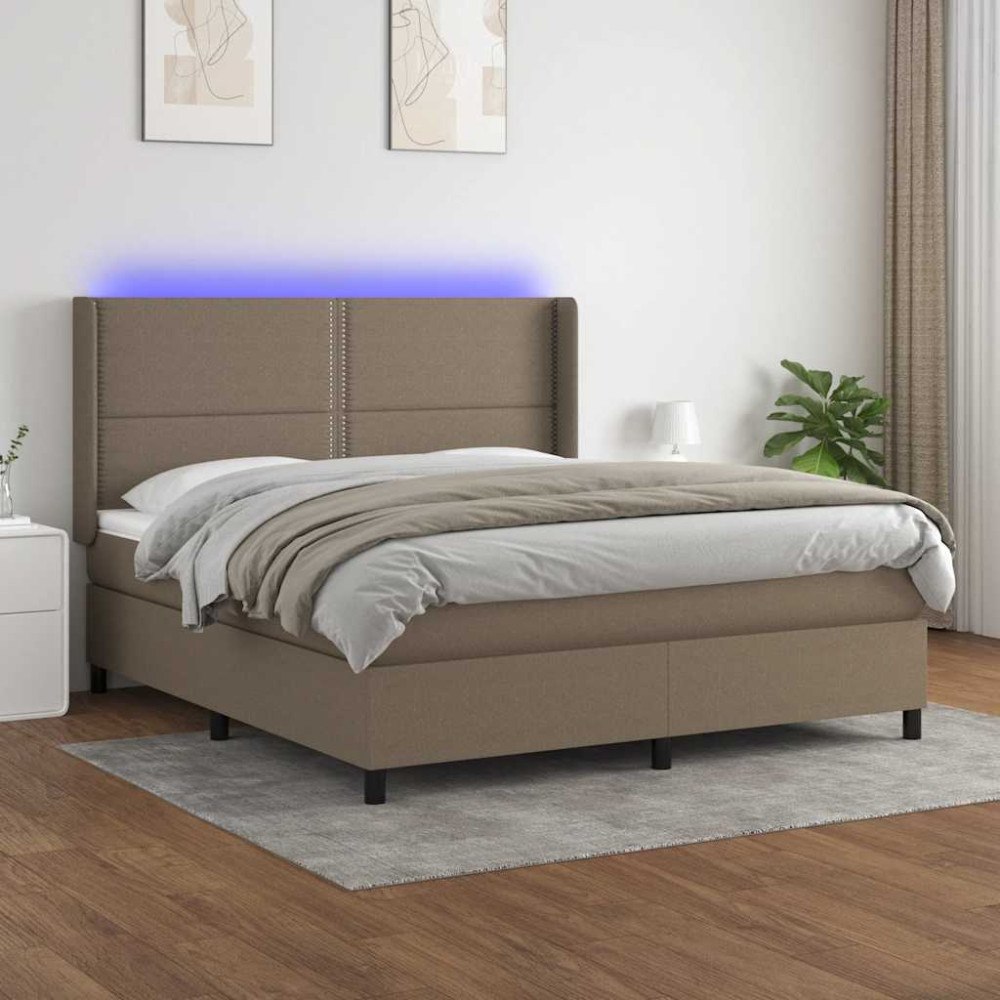 vidaXL Ramsäng med madrass & LED taupe 180x200 cm tyg