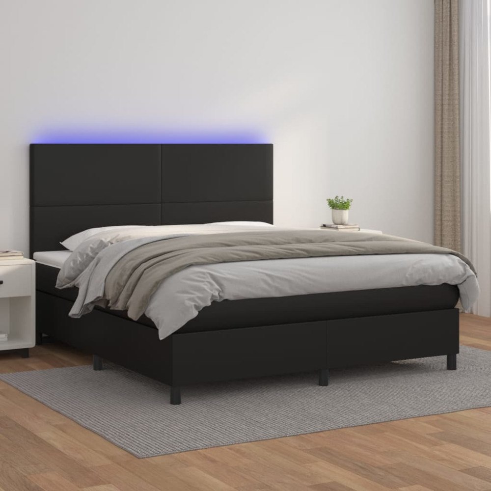 vidaXL Ramsäng med madrass & LED svart 180x200 cm konstläder