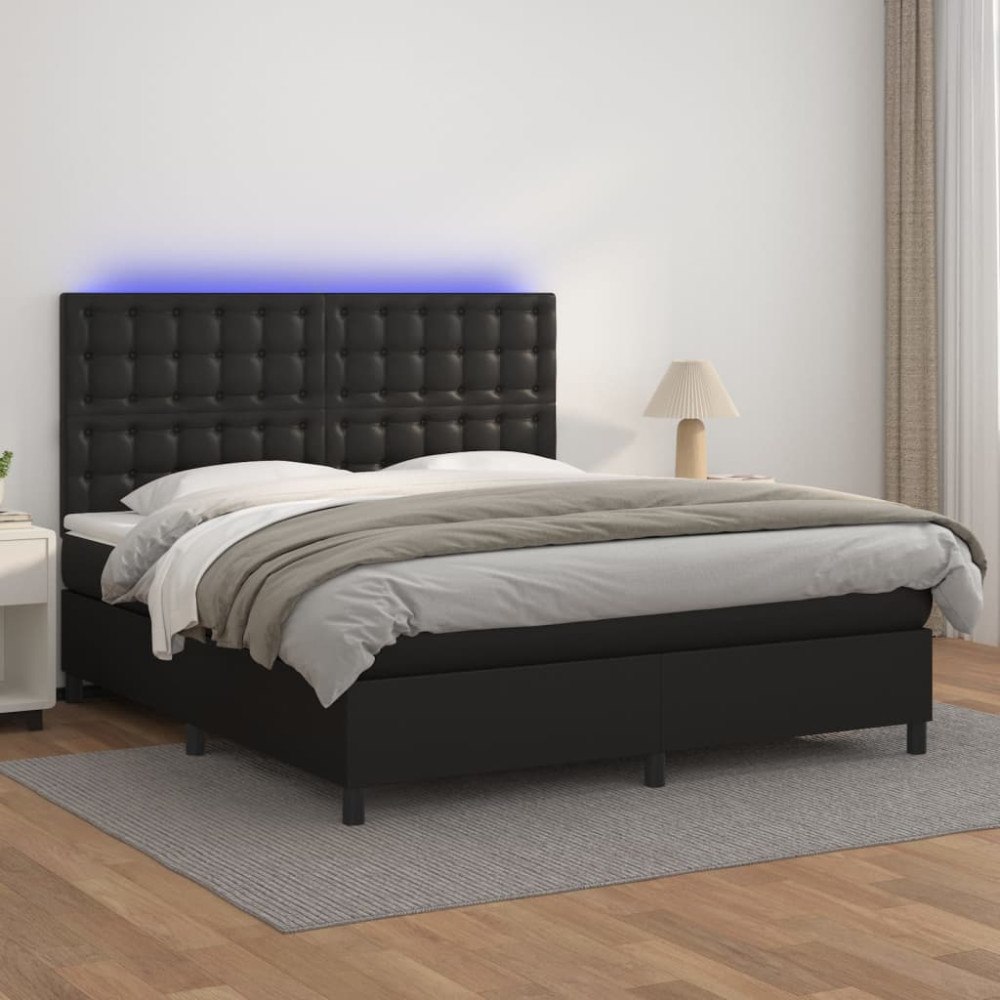vidaXL Ramsäng med madrass & LED svart 160x200 cm konstläder