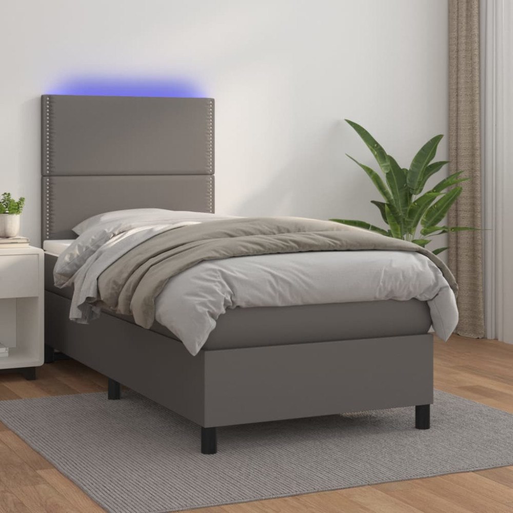 vidaXL Ramsäng med madrass & LED grå 80x200 cm konstläder