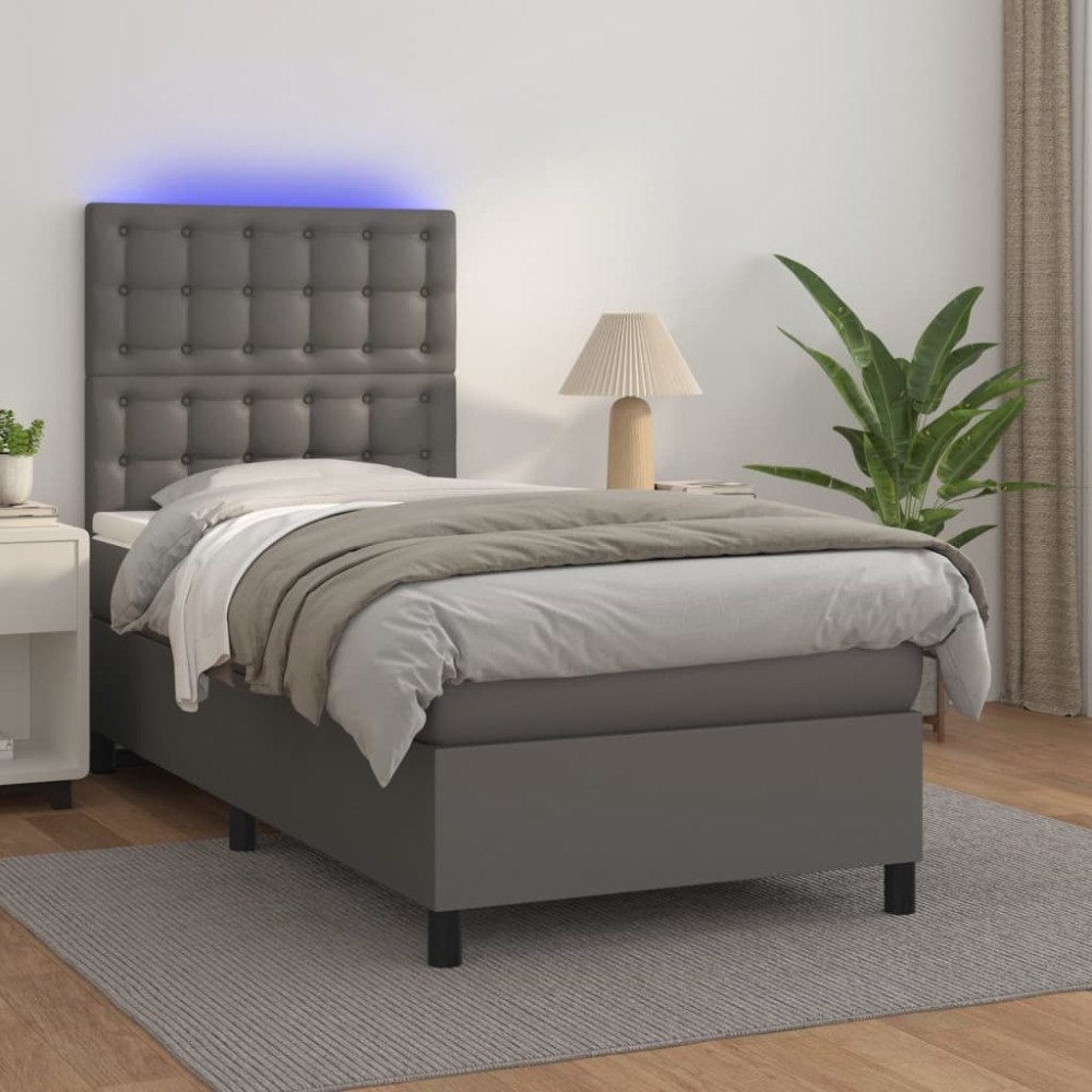 vidaXL Ramsäng med madrass & LED grå 80x200 cm konstläder