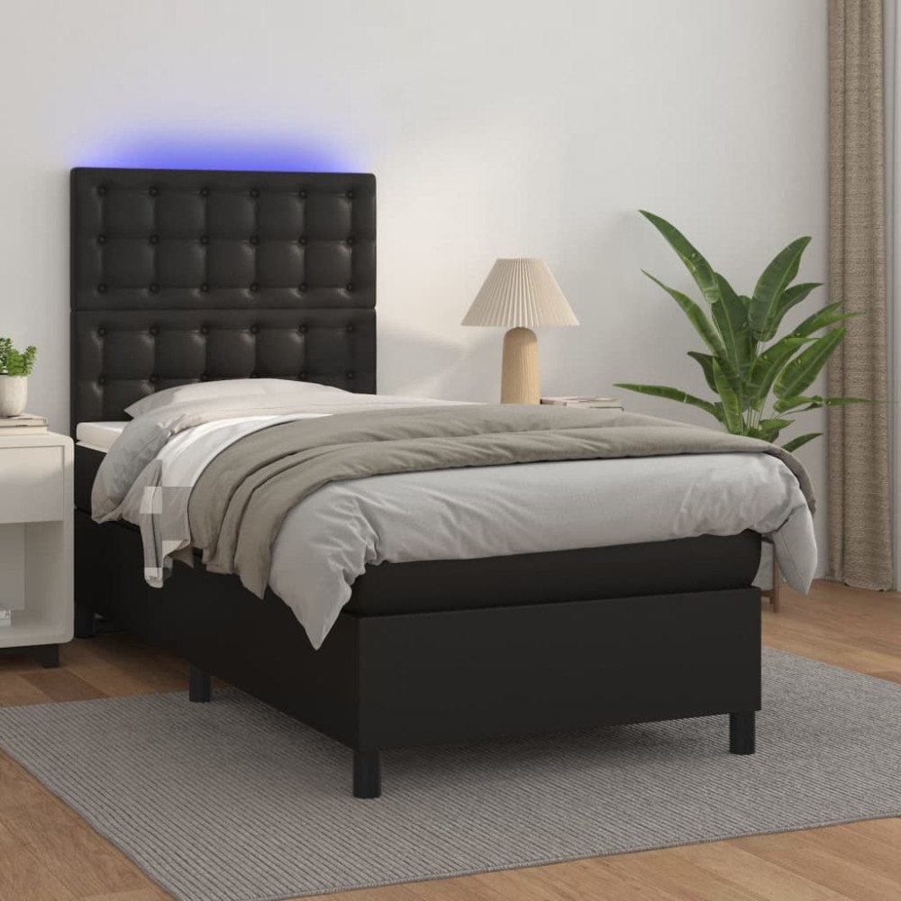 vidaXL Ramsäng med madrass & LED svart 100x200 cm konstläder