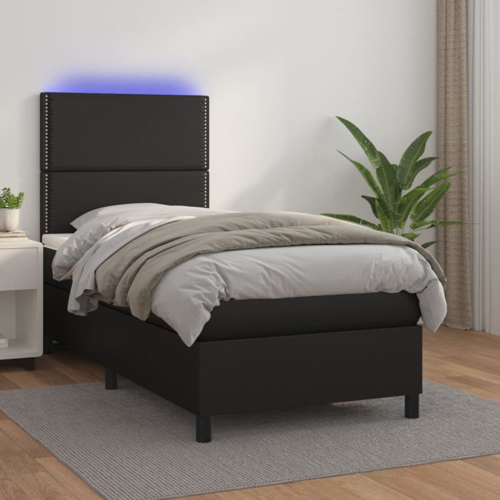 vidaXL Ramsäng med madrass & LED svart 80x200 cm konstläder