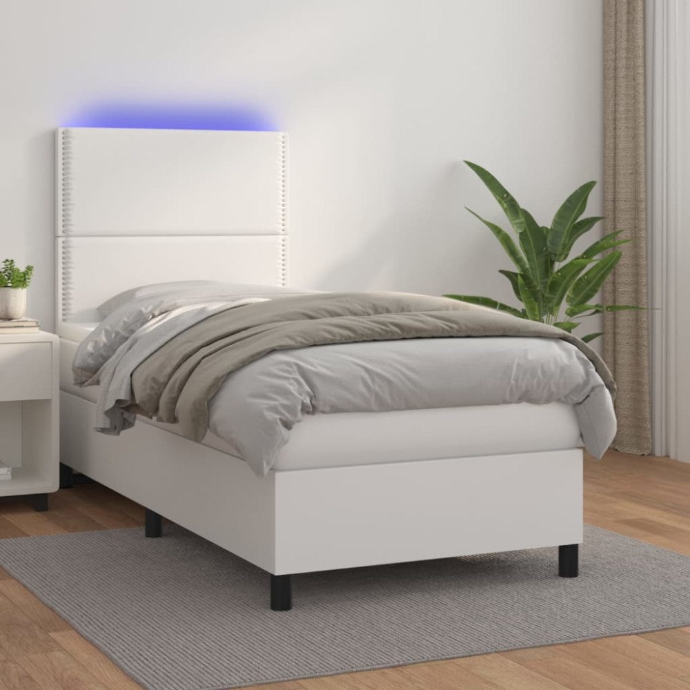 vidaXL Ramsäng med madrass & LED vit 80x200 cm konstläder