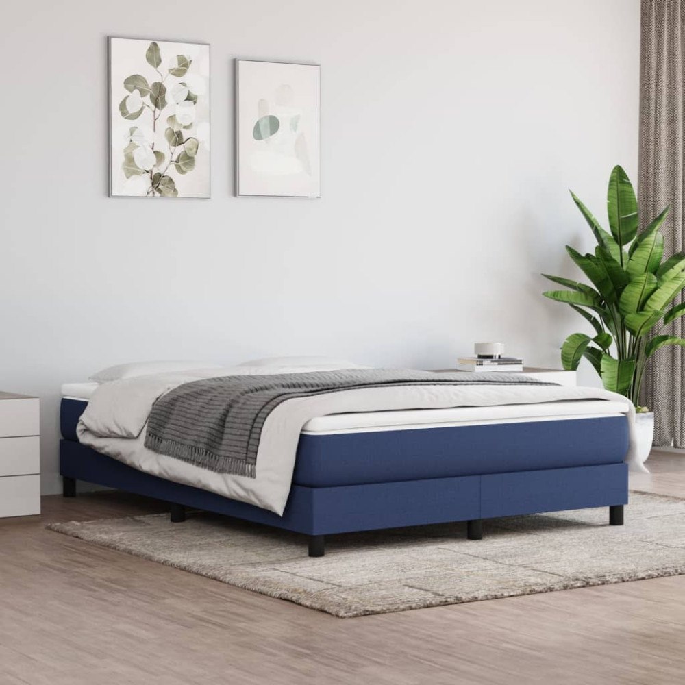 vidaXL Ramsäng med madrass blå 160x200 cm tyg