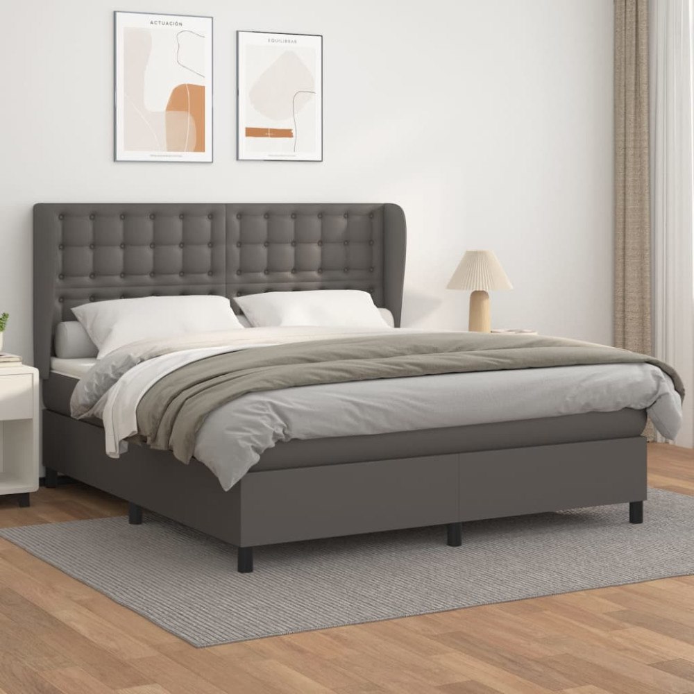 vidaXL Ramsäng med madrass grå 180x200 cm konstläder