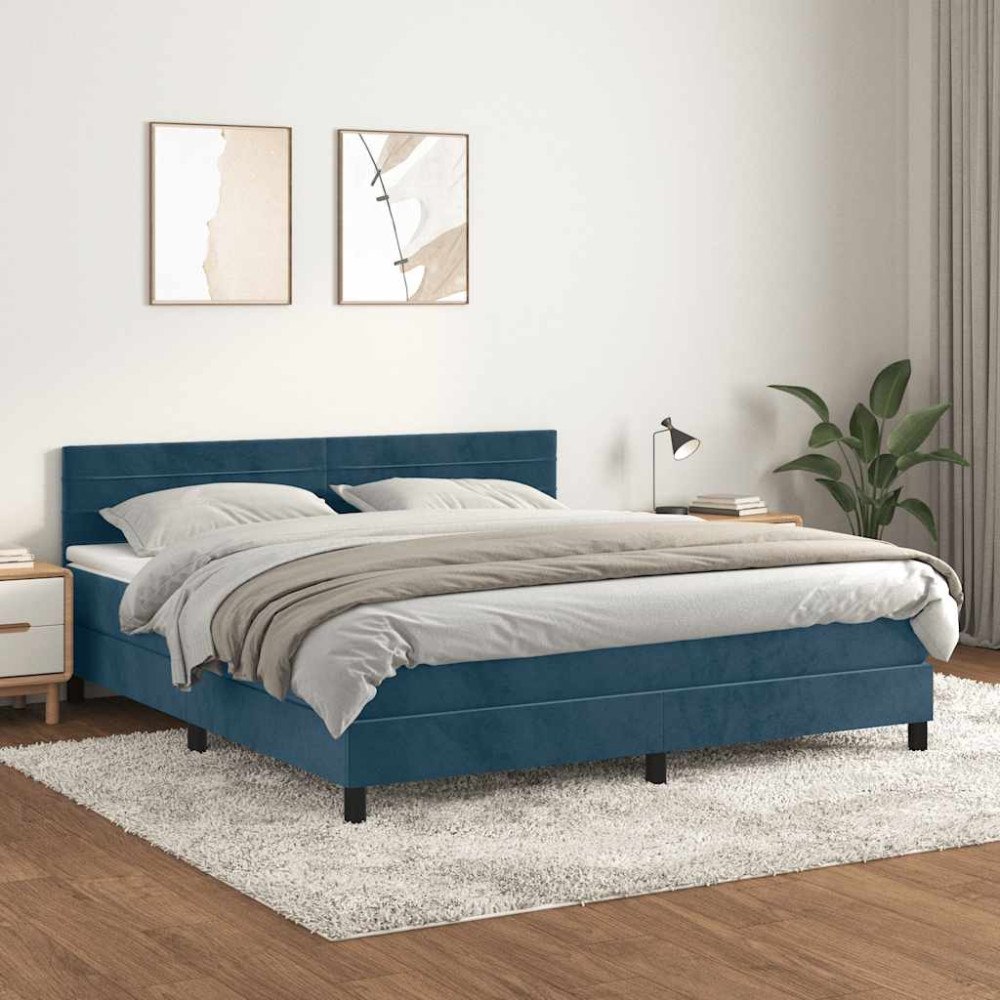 vidaXL Ramsäng med madrass mörkblå 160x200 cm sammet