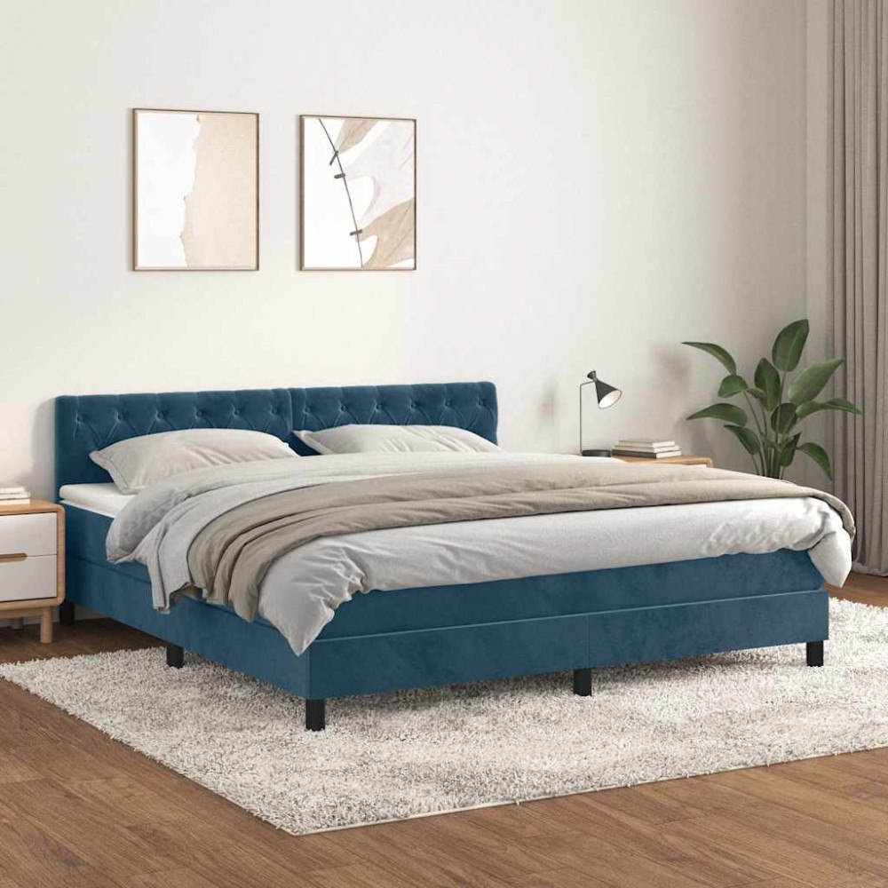 vidaXL Ramsäng med madrass mörkblå 160x200 cm sammet