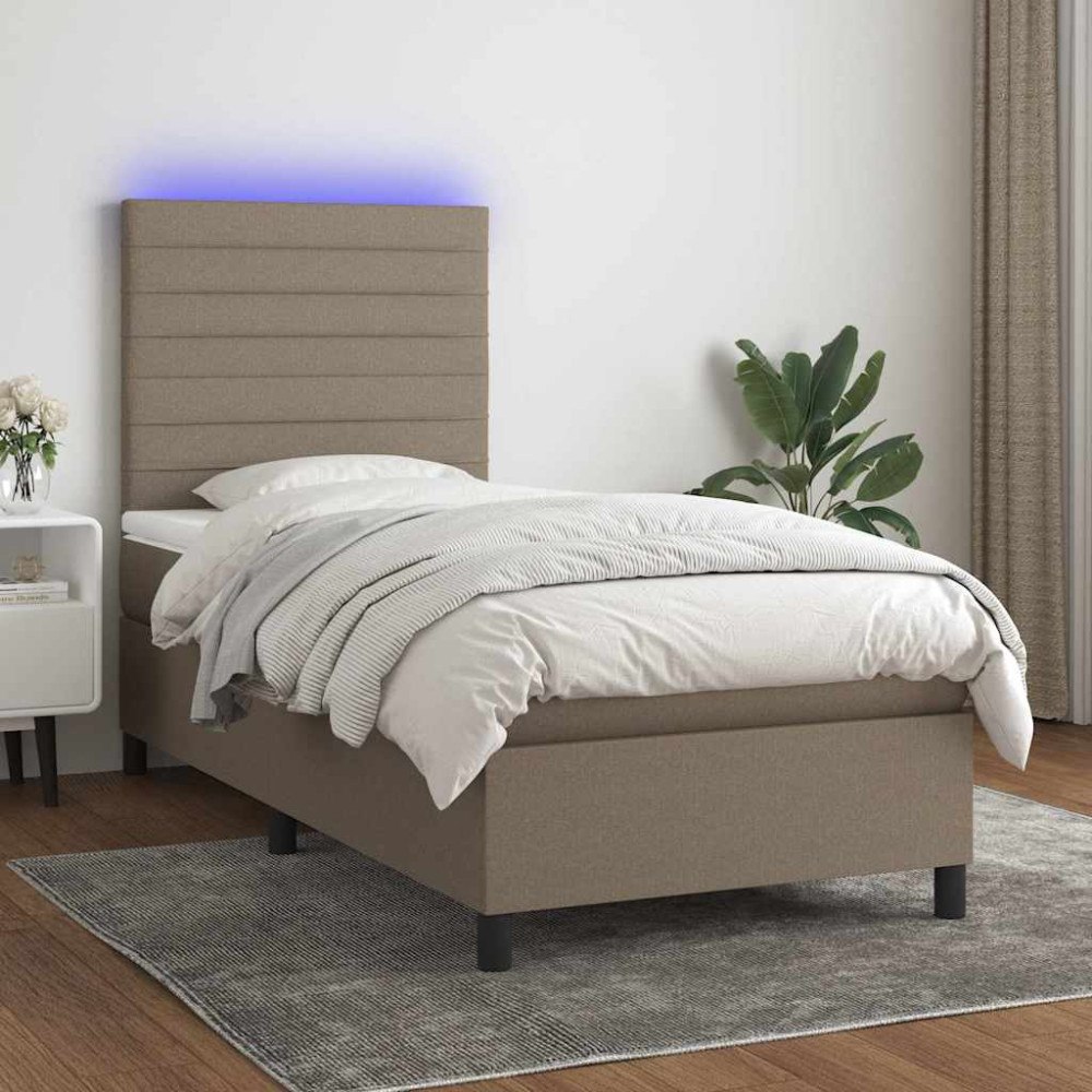 vidaXL Ramsäng med madrass & LED taupe 90x190 cm tyg
