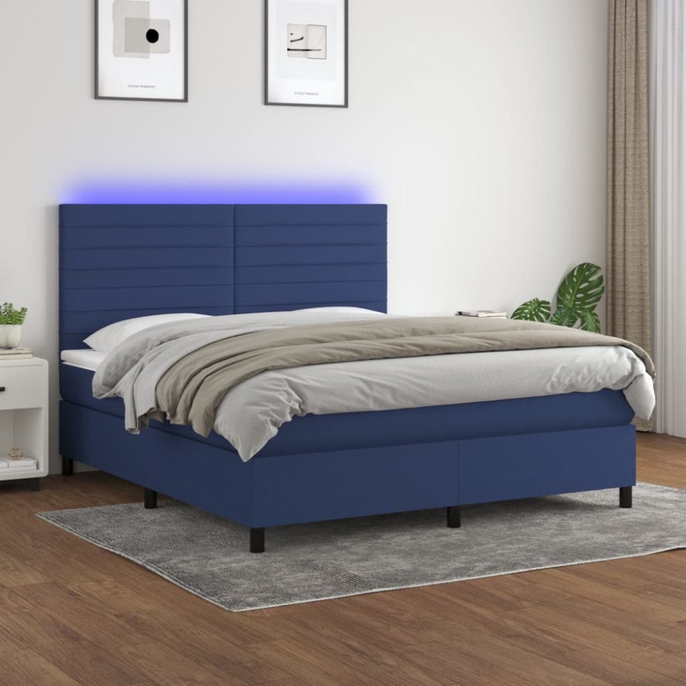 vidaXL Ramsäng med madrass & LED blå 180x200 cm tyg