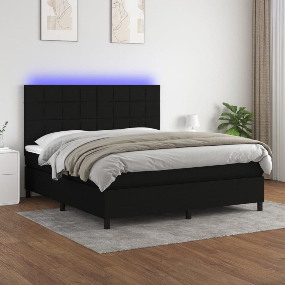 vidaXL Ramsäng med madrass & LED svart 180x200 cm tyg