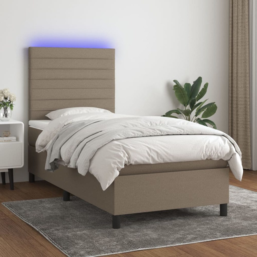 vidaXL Ramsäng med madrass & LED taupe 100x200 cm tyg
