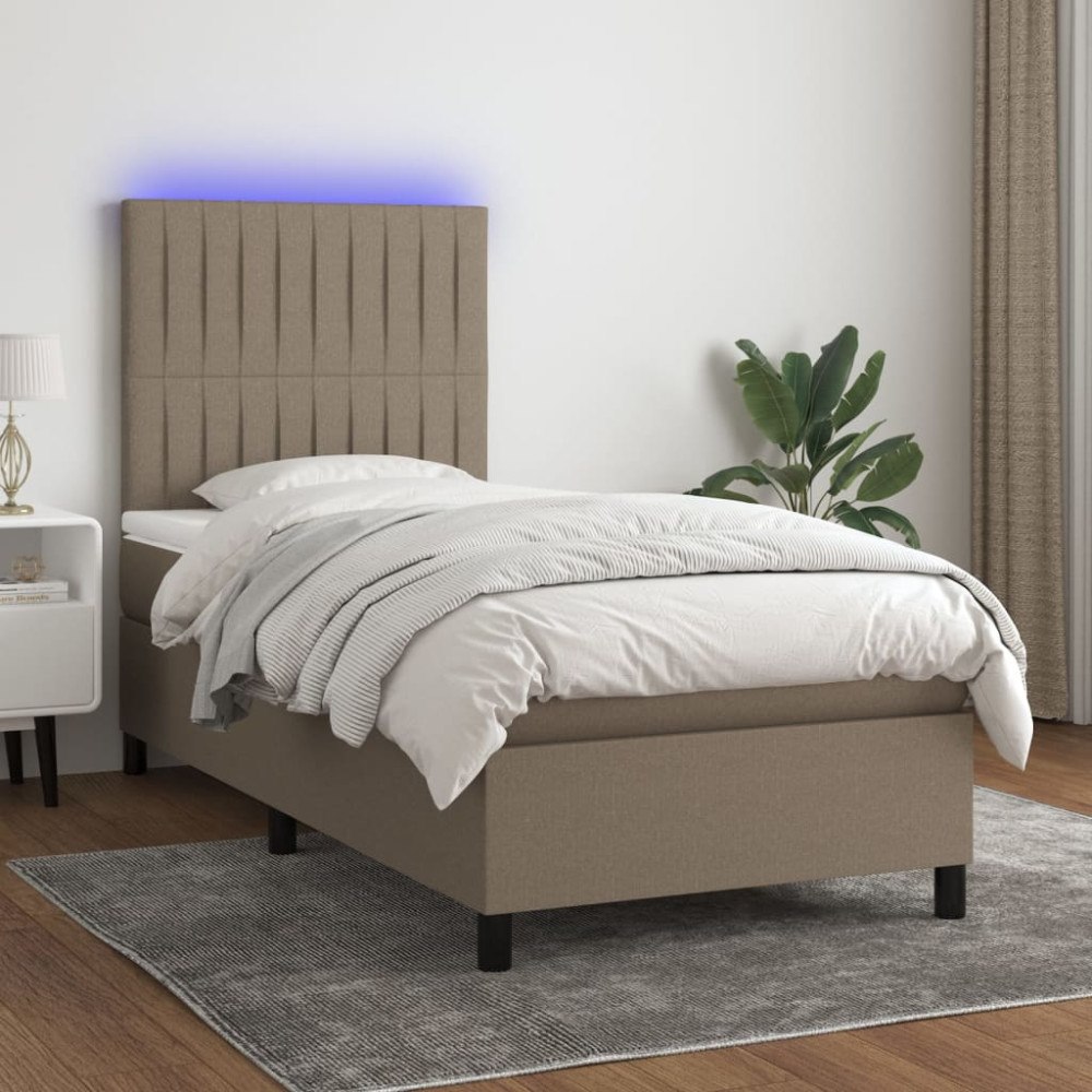 vidaXL Ramsäng med madrass & LED taupe 100x200 cm tyg