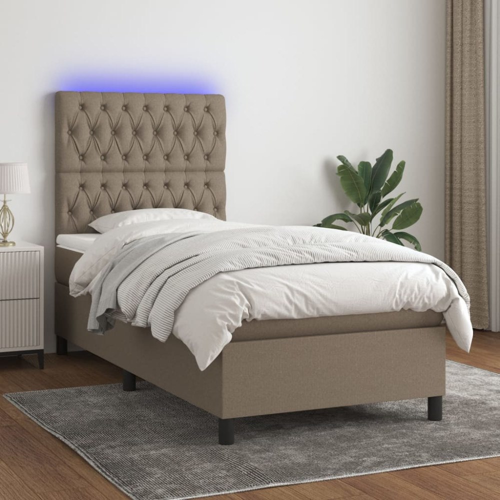 vidaXL Ramsäng med madrass & LED taupe 90x200 cm tyg
