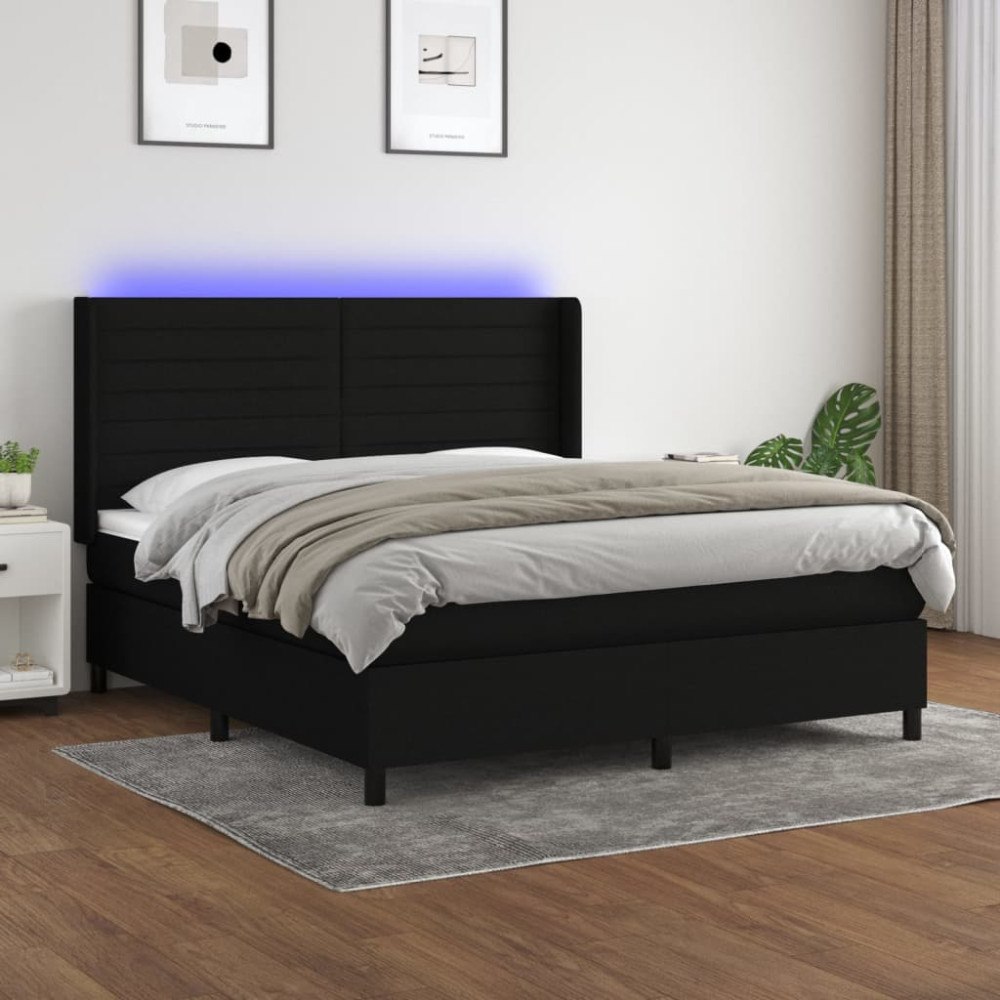 vidaXL Ramsäng med madrass & LED svart 180x200 cm tyg
