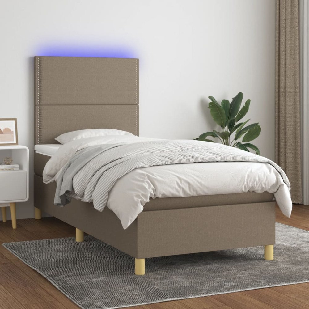 vidaXL Ramsäng med madrass & LED taupe 90x190 cm tyg