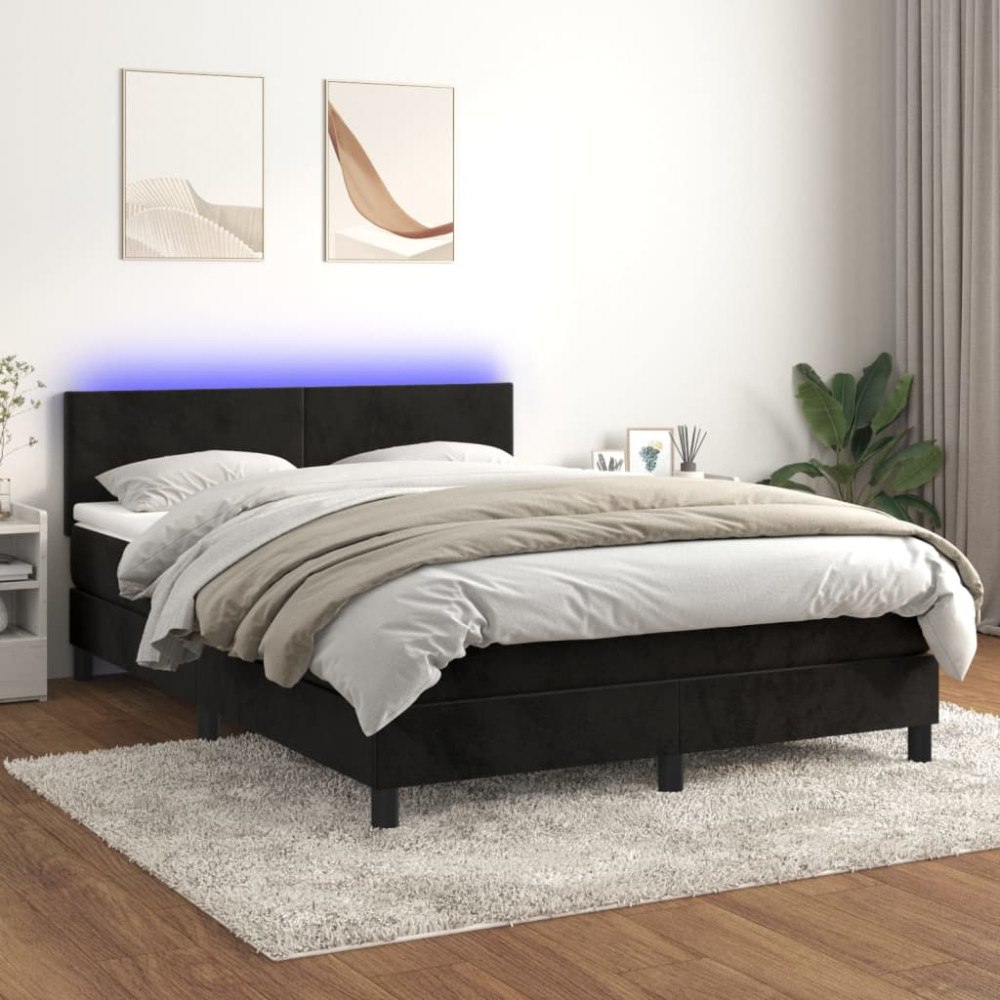 vidaXL Resårsäng med madrass och LED svart 140x190 cm sammet