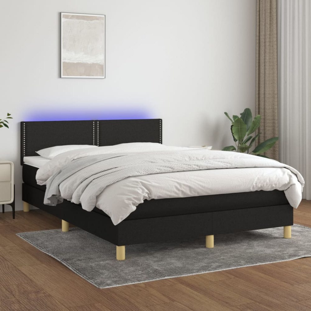 vidaXL Ramsäng med madrass & LED svart 140x190 cm tyg