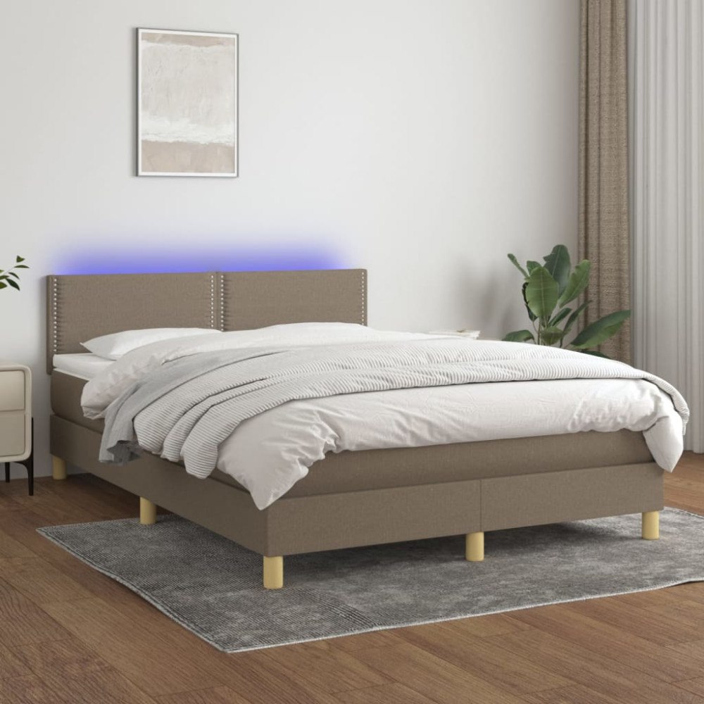 vidaXL Ramsäng med madrass & LED taupe 140x190 cm tyg